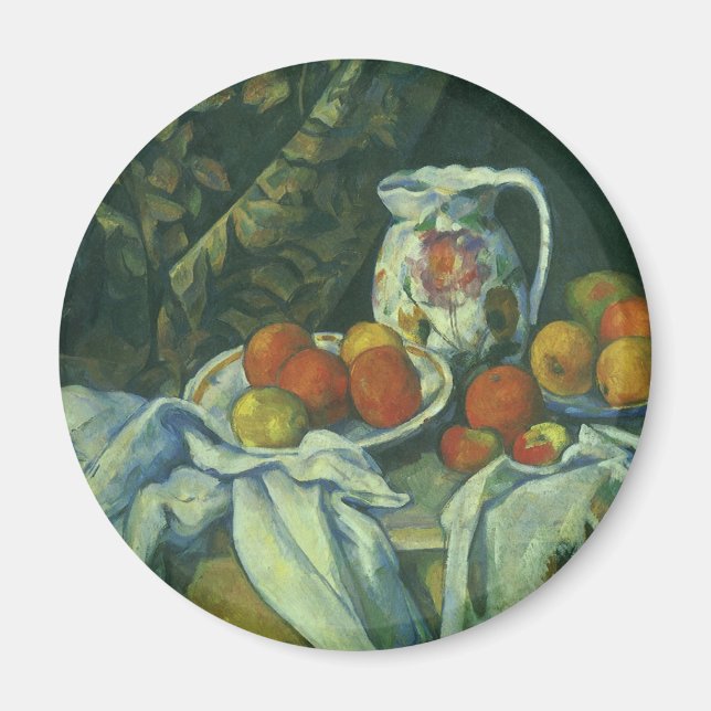 Stilleben, gardin och kanna av Paul Cezanne Magnet (Framsidan)