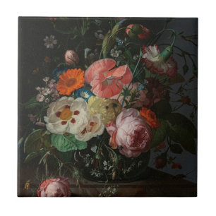 Stilleben i gammal holländsk stil av Rachel Ruysch Kakelplatta