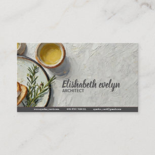Stilleben i impasto-stil med bröd och örter HR 432 Visitkort