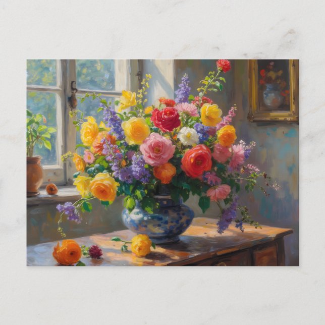 Stilleben Konst Blommor i Vas  Vykort (Framsida)