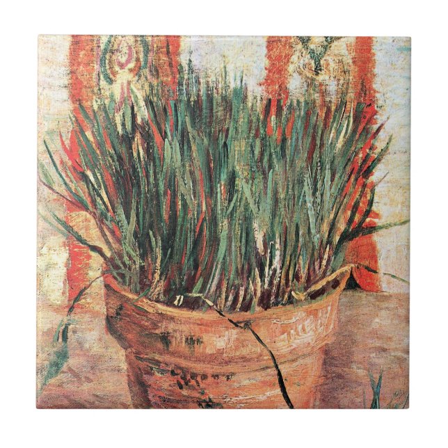 Stilleben Krukväxt med Gräslök av Vincent van Gogh Kakelplatta (Framsidan)