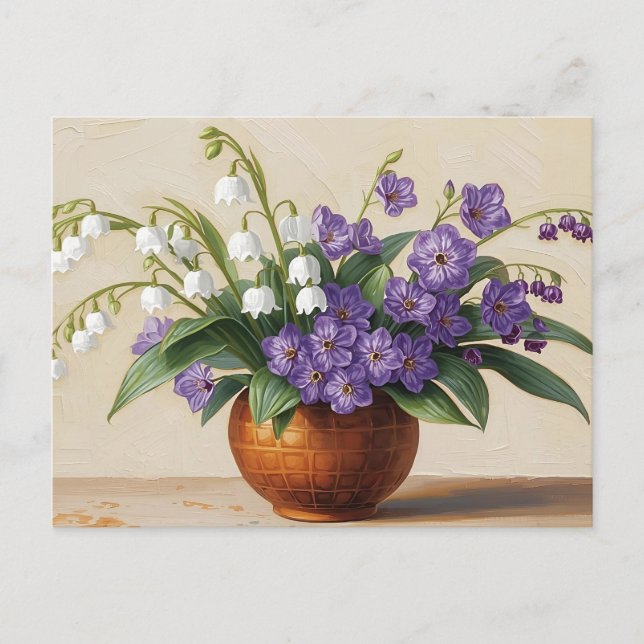 Stilleben Liljekonvalj Blommig Oljemålning  Vykort (Framsida)