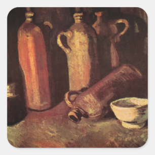 Stilleben med 4 flaskor av Vincent van Gogh Fyrkantigt Klistermärke