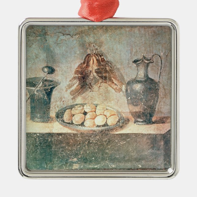 Stilleben med ägg och traster julgransprydnad metall (Framsidan)