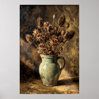 Stilleben med antika torkade blommor i vas poster