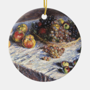 Stilleben med äpplen och vindruvor av Claude Monet Julgransprydnad Keramik