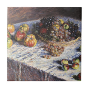 Stilleben med äpplen och vindruvor av Claude Monet Kakelplatta