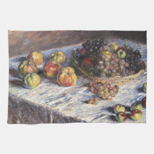 Stilleben med äpplen och vindruvor av Claude Monet Kökshandduk