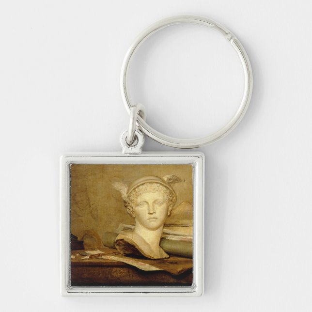 Stilleben med attribut av konsterna, 1765-66 fyrkantig silverfärgad nyckelring (Framsidan)