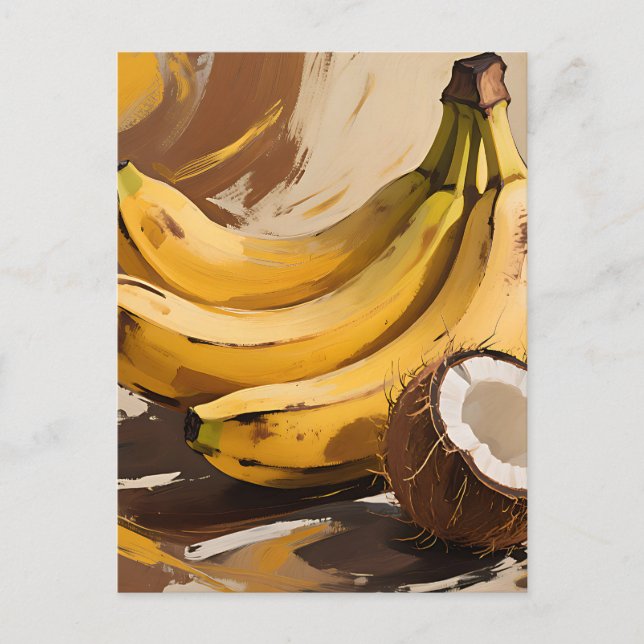 Stilleben med bananer och kokosnöt vykort (Framsida)