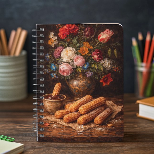 Stilleben med blommiga Churros | Monogram Anteckningsbok (Skapare uppladdad)