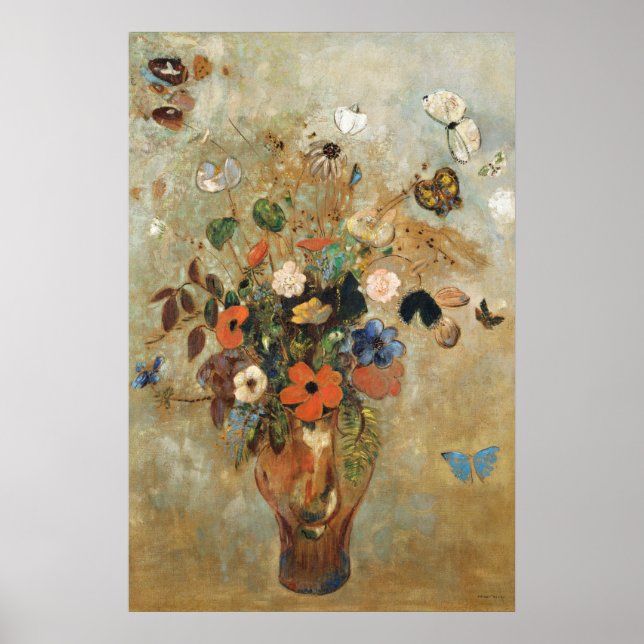 Stilleben med blommor av Odilon Redon.  Poster (Framsidan)