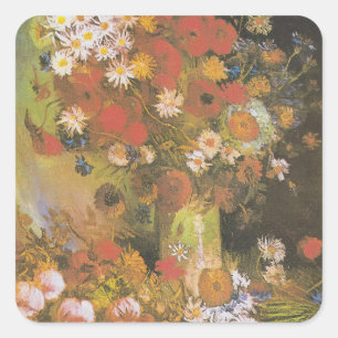 Stilleben med blommor av Van Gogh, röda vallmo och Fyrkantigt Klistermärke