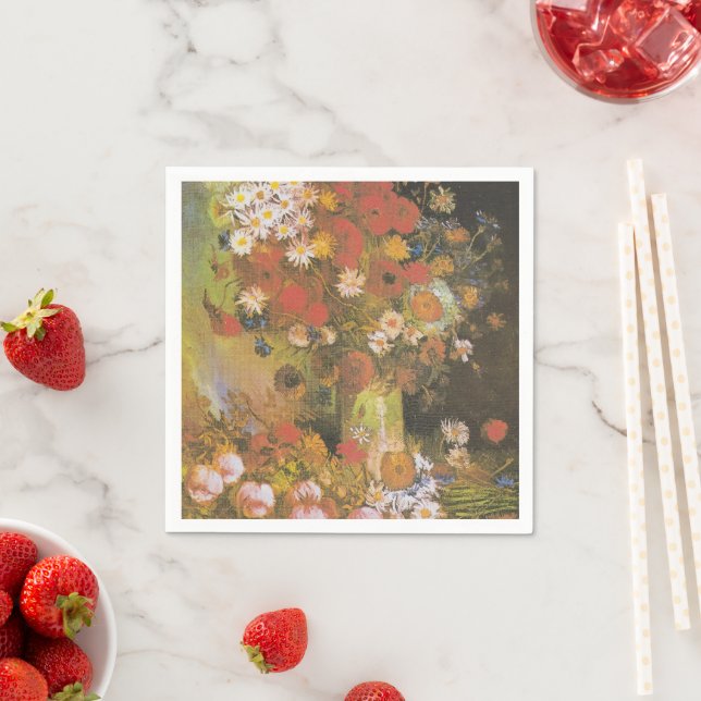 Stilleben med blommor av Van Gogh, röda vallmos oc Pappersservett (Insitu)