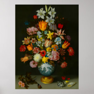 Stilleben med blommor i en Wan-Li vas Poster