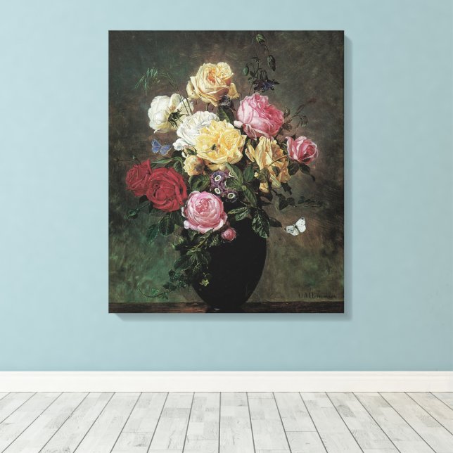 Stilleben med blommor i vas av Olaf Hermansen Canvastryck (Insitu (trägolv))