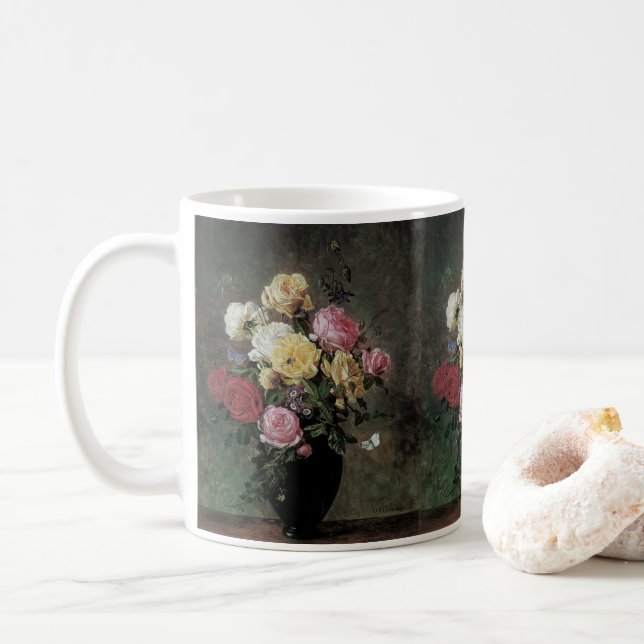 Stilleben med blommor i vas av Olaf Hermansen Kaffemugg (Med munk)
