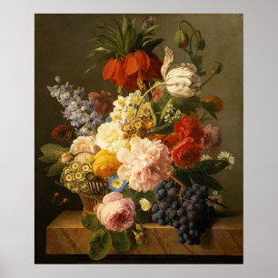 Stilleben med blommor och frukt, 1827 poster