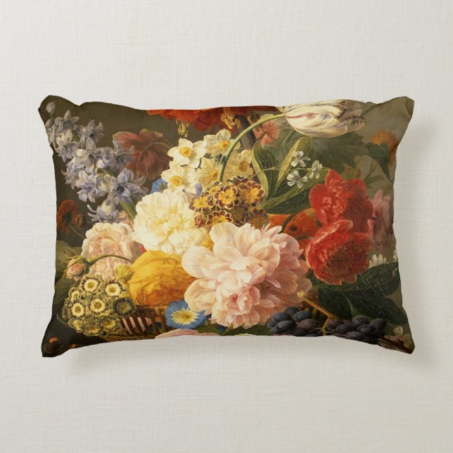 Stilleben med blommor och frukt, 1827 prydnadskudde (Framsidan)