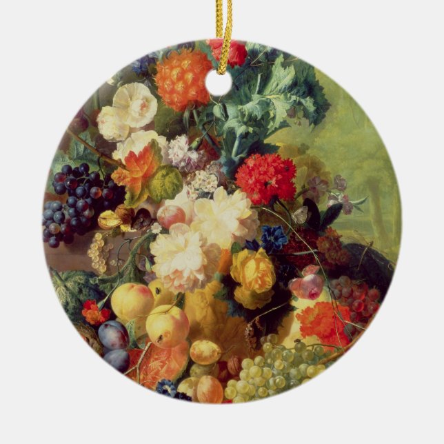 Stilleben med blommor och frukt julgransprydnad keramik (Framsidan)