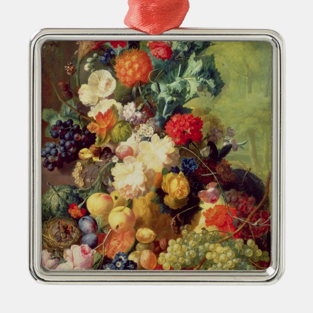 Stilleben med blommor och frukt julgransprydnad metall (Framsidan)