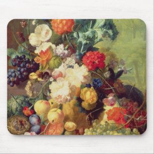 Stilleben med blommor och frukt musmatta