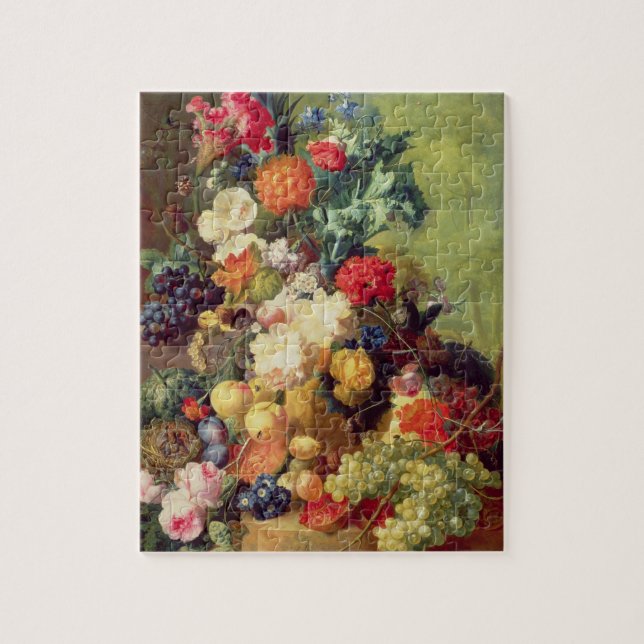 Stilleben med blommor och frukt pussel (Vertikal)