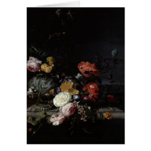 Stilleben med blommor och insekter hälsningskort