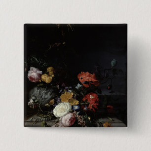 Stilleben med blommor och insekter knapp