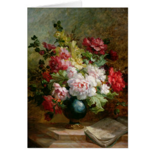 Stilleben med blommor och notblad hälsningskort