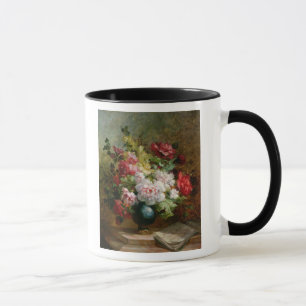 Stilleben med blommor och notblad mugg