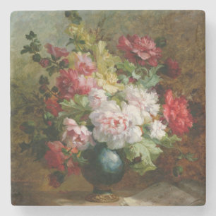 Stilleben med blommor och notblad underlägg sten