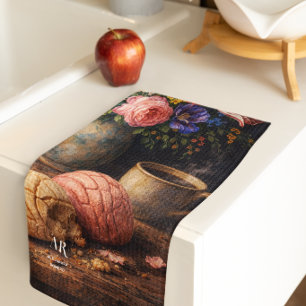 Stilleben med blomsterkoncha   Monogram Kökshandduk