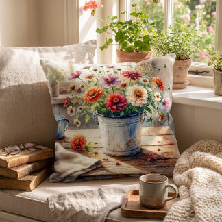 Stilleben med bukett i rostig blomkruka kudde