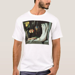 Stilleben med döda fåglar, frukt och t-shirt