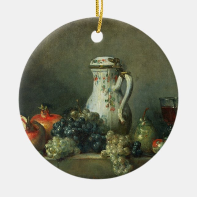 Stilleben med druvor och Pomegranates, 1763 (olja Julgransprydnad Keramik (Framsidan)