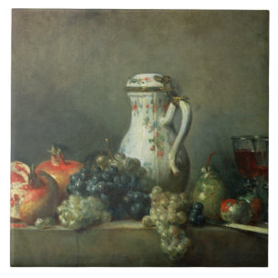 Stilleben med druvor och Pomegranates, 1763 (olja Kakelplatta