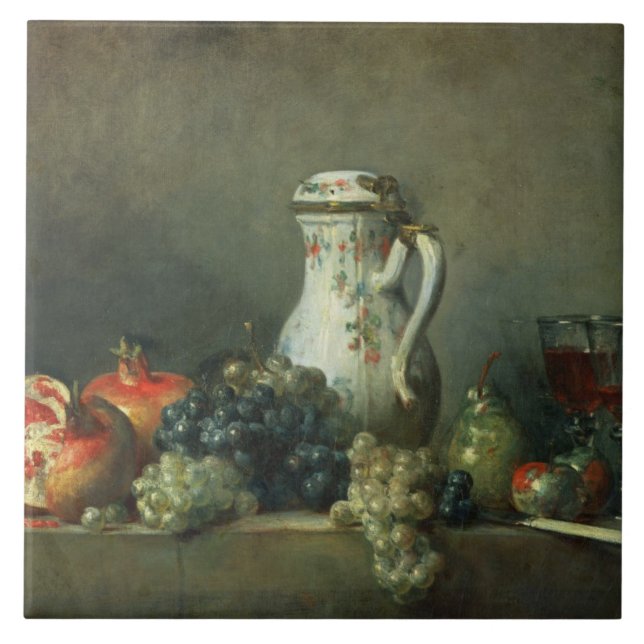 Stilleben med druvor och Pomegranates, 1763 (olja Kakelplatta (Framsidan)