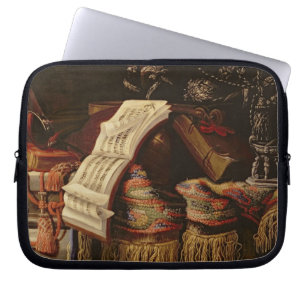 Stilleben med en bok av notblad laptop sleeve