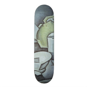 Stilleben med en flaska av vin och en Earthenwar Skateboard Bräda 20,5 Cm
