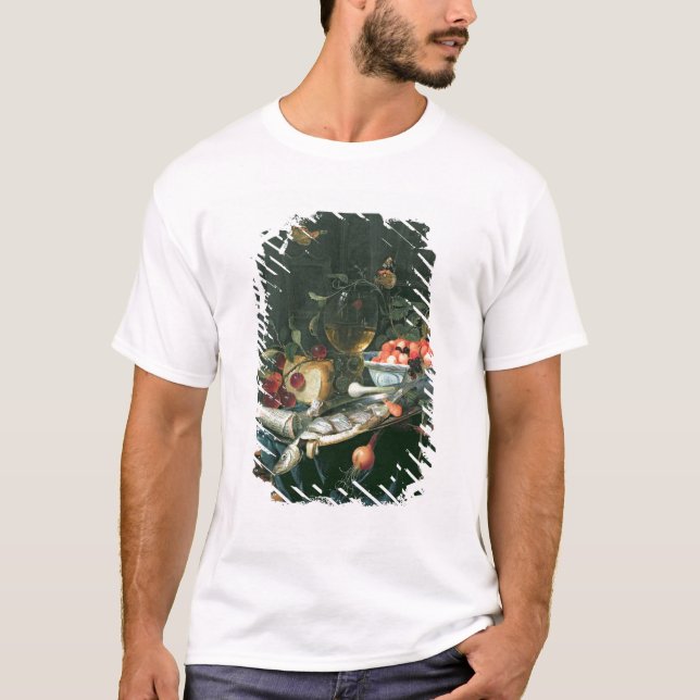 Stilleben med fiskuppläggningsfat tee (Framsida)
