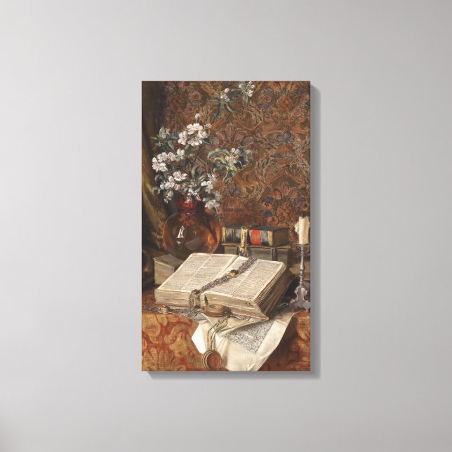 Stilleben med folio och körsbärblommar canvastryck (Framsida)