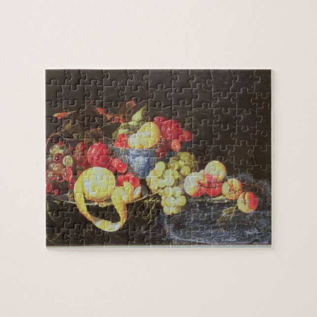 Stilleben med frukt i den Delft bunken, däribland Pussel (Horisontell)