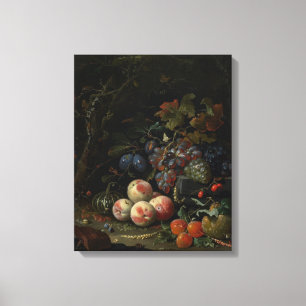 Stilleben med frukt, lövverk och insekter, c.1669 canvastryck