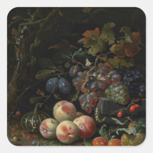 Stilleben med frukt, lövverk och insekter, c.1669 fyrkantigt klistermärke