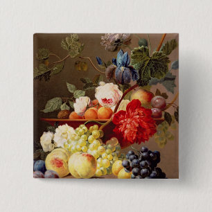 Stilleben med frukt och blommor knapp
