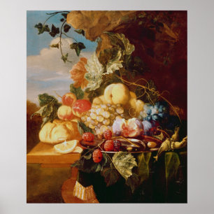 Stilleben med frukt och blommor poster