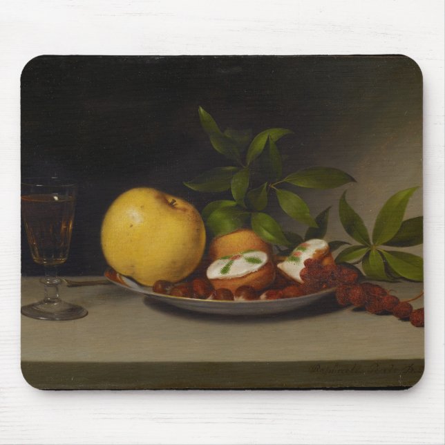 Stilleben med frukt, tårtor och vin, 1821 musmatta (Framsidan)