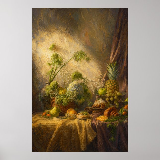 Stilleben med frukter och blommor poster (Framsidan)