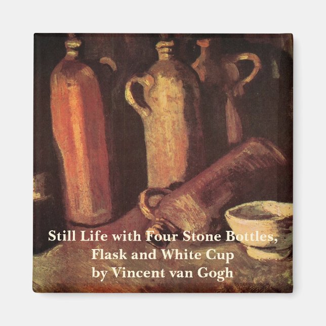 Stilleben med fyra stenkärl av Vincent van Gogh Magnet (Framsidan)